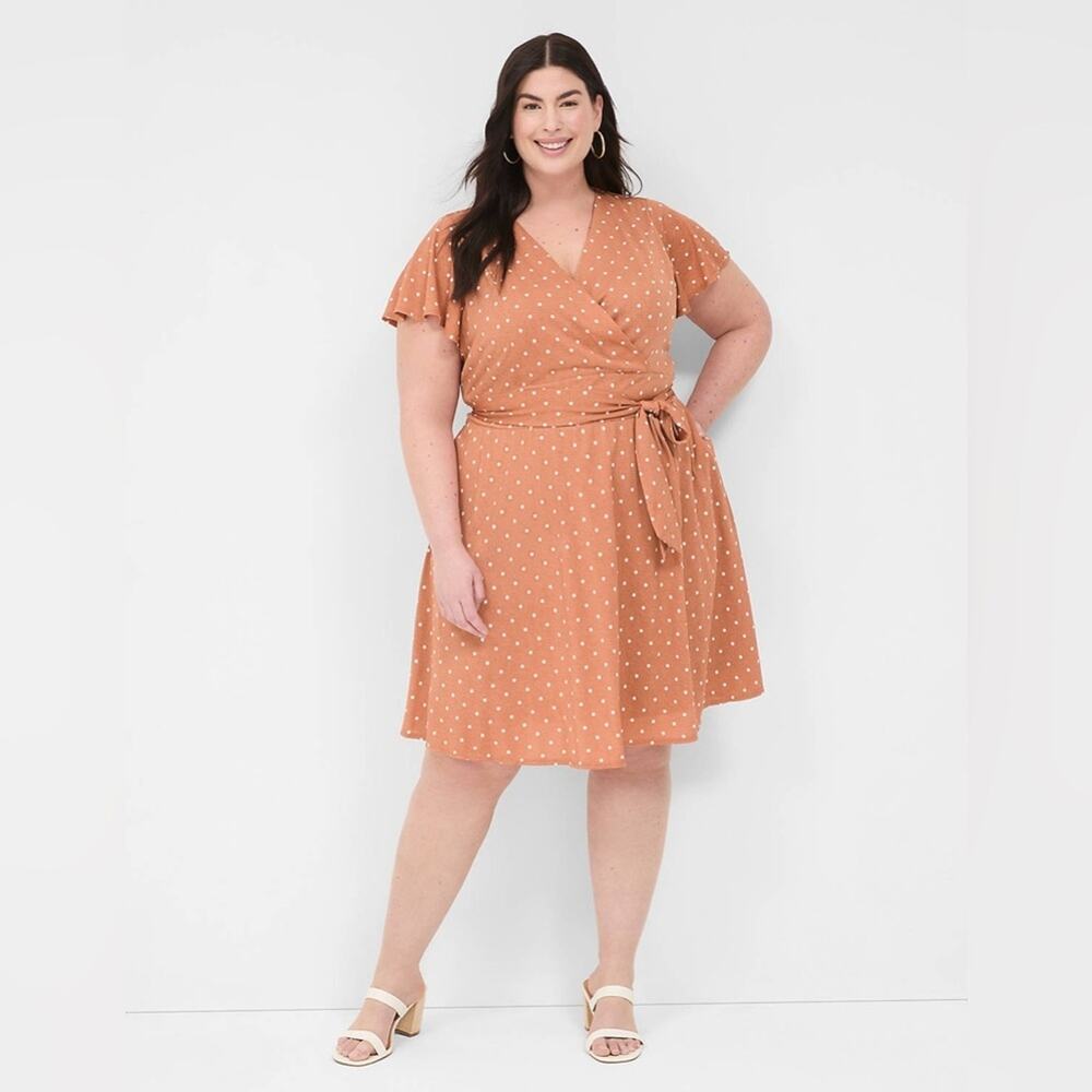 Lane Bryant Womens Dress Wrap Polkadot Fit & Flare‎ Pockets Plus Size